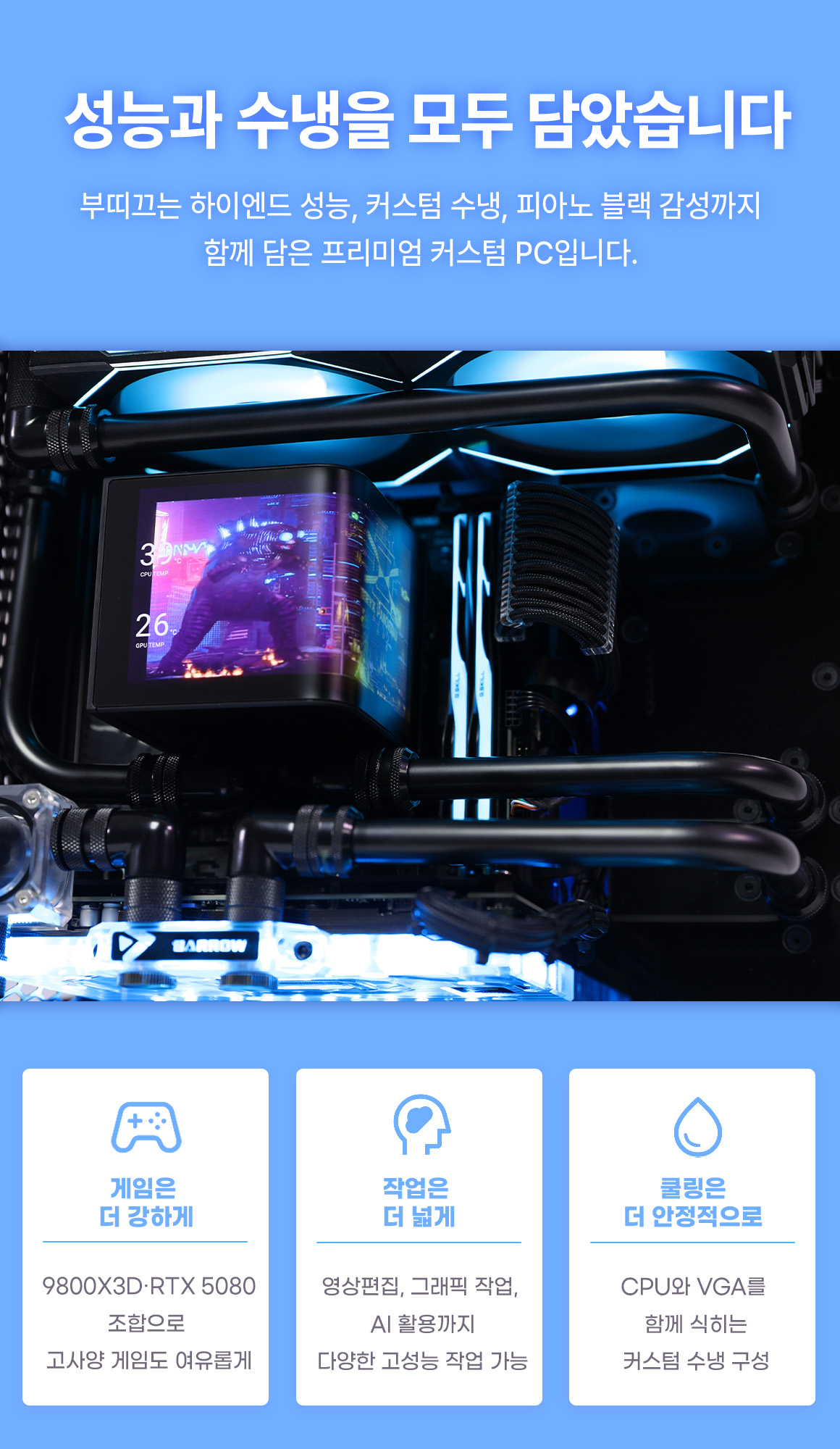 몬스타 PC AMD 9800X3D RTX 5080 32G 미니 커스텀 수냉 게이밍 컴퓨터 부띠끄